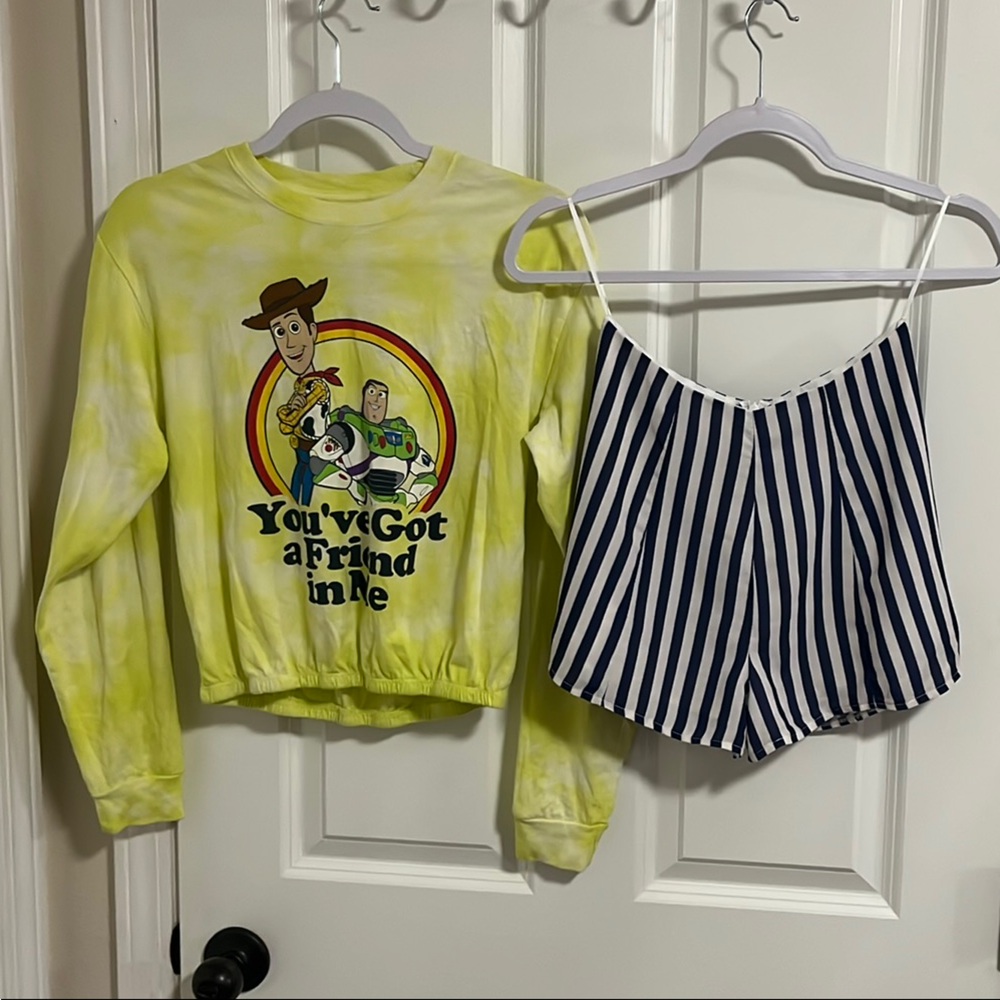 Yellow Toy Story Sweatshirt and Coastal Striped Shorts